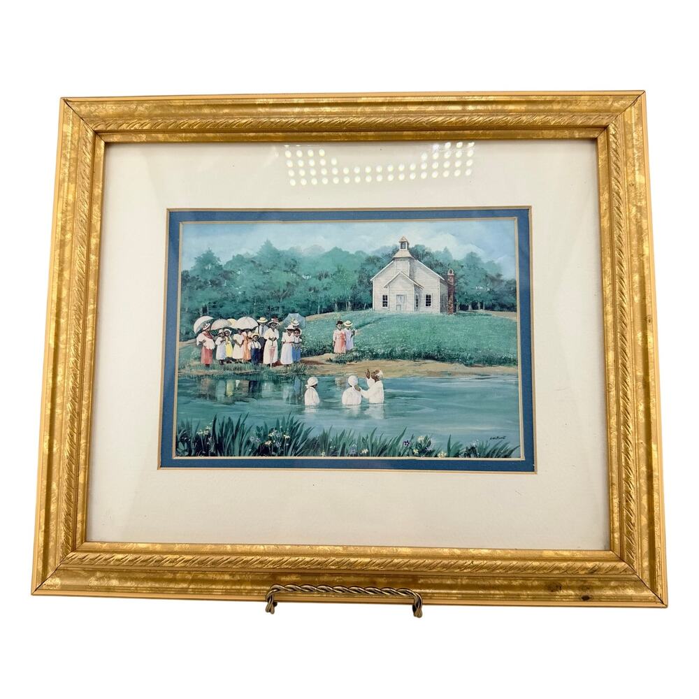 "The Baptism" Ann Mount Fine Art Print Ornate Gold Tone Wooden Frame 12" x 10"